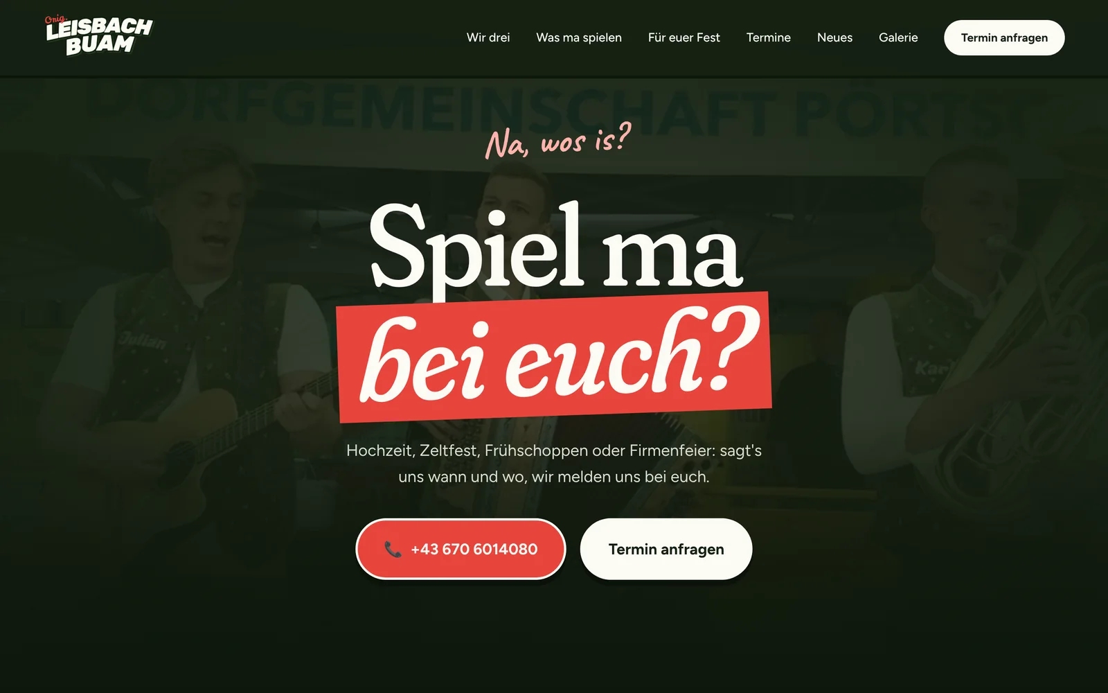Website: Spiel ma bei euch? mit Telefon und Termin anfragen