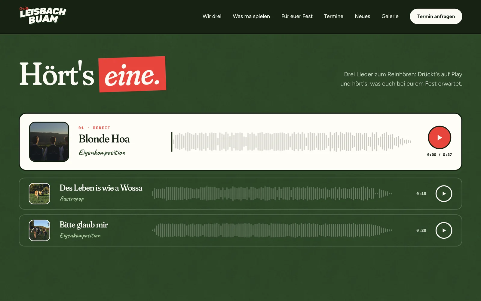 Website: Hört's eine, drei Lieder mit Player