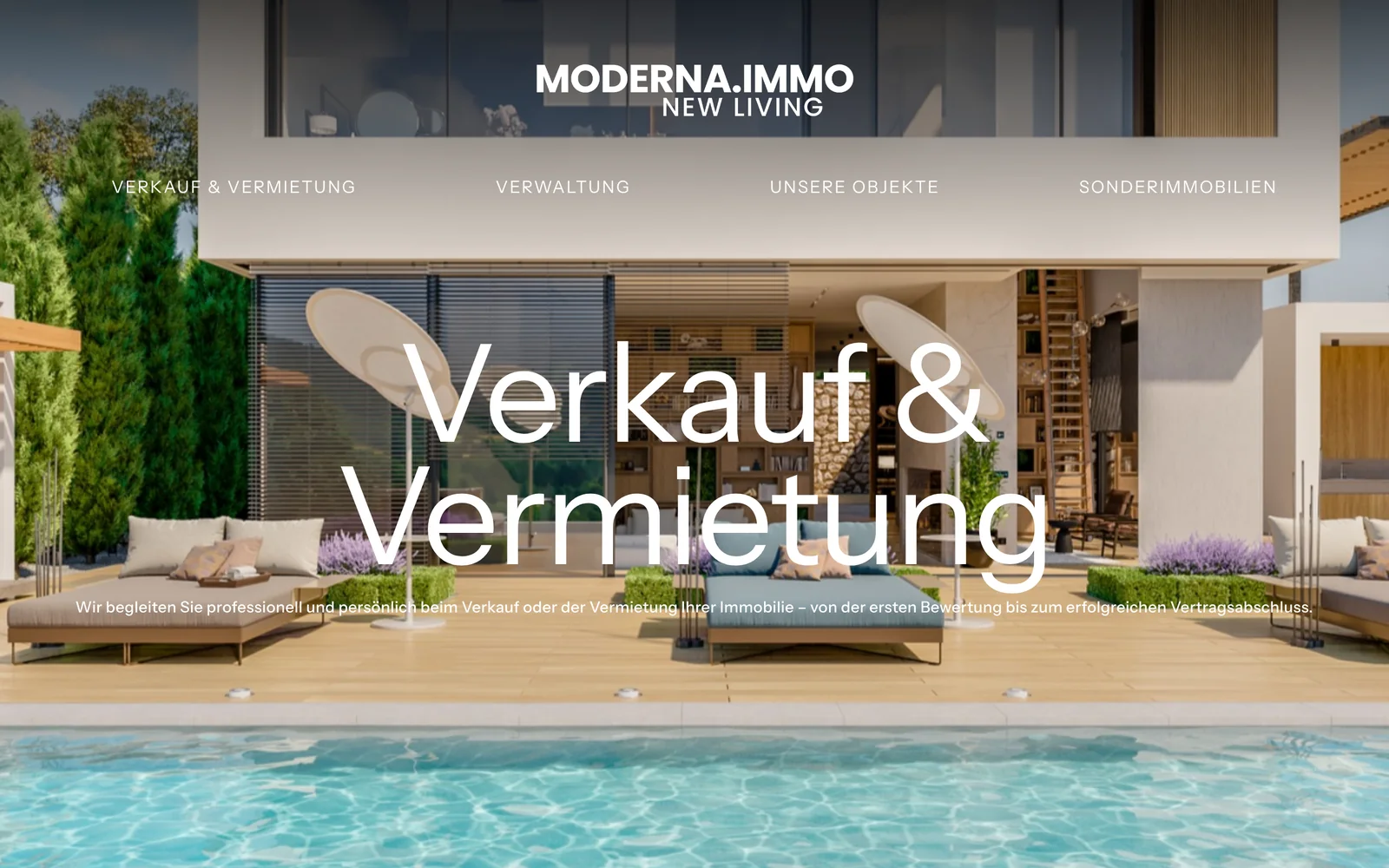 Seite Verkauf und Vermietung: Terrasse mit Pool