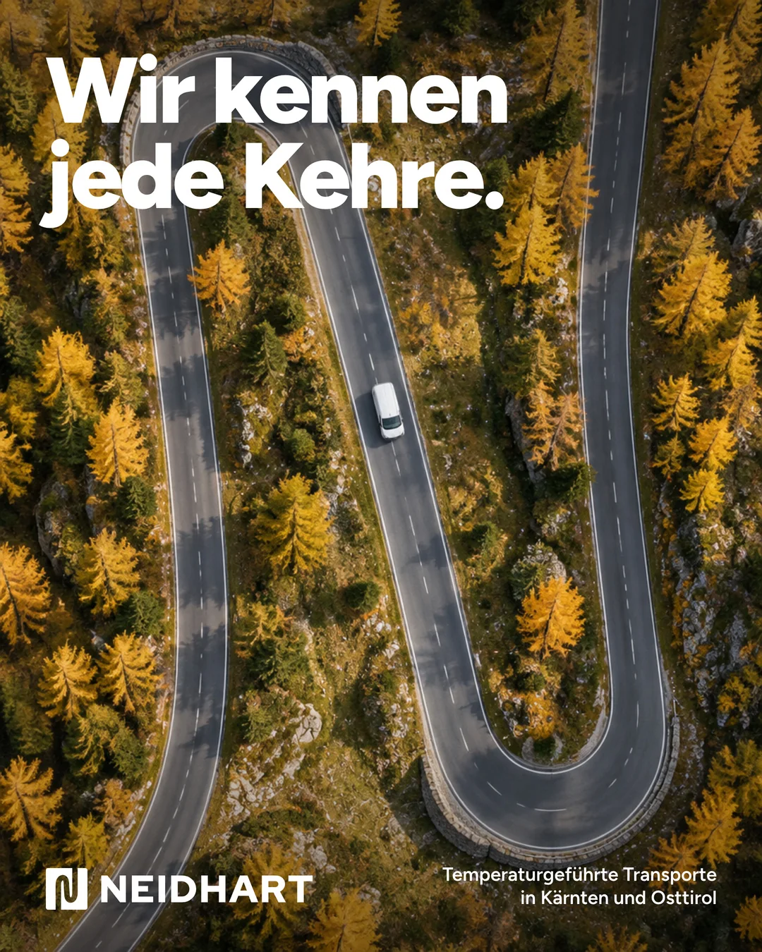 Luftbild einer Bergstraße mit Kehre: Wir kennen jede Kehre.