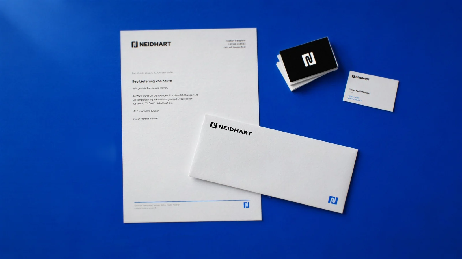Visitenkarten, Briefpapier und Kuvert von Neidhart