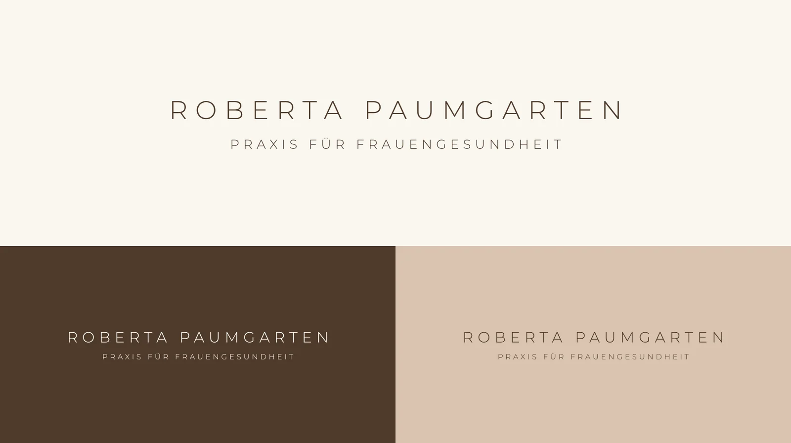 Wortmarke Roberta Paumgarten, Praxis für Frauengesundheit, auf Weiß, Braun und Altrosa